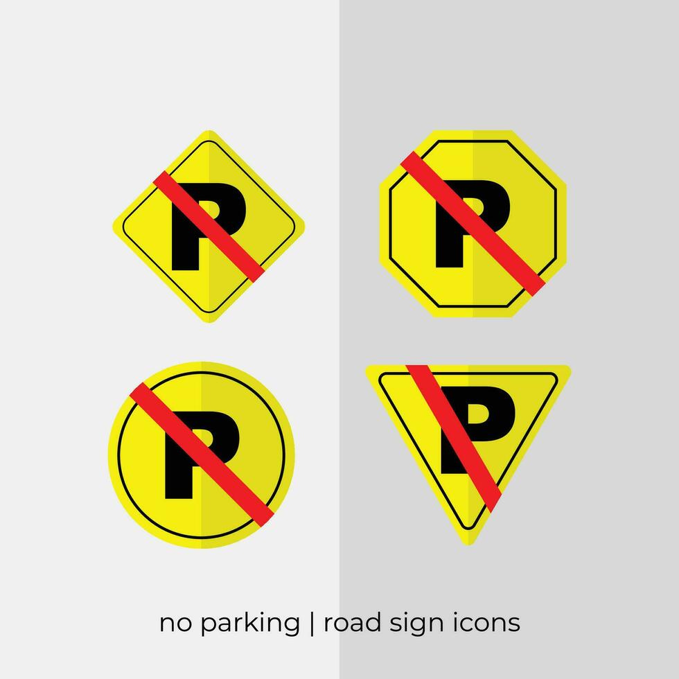 different no parking road sign vector collection in yellow icons