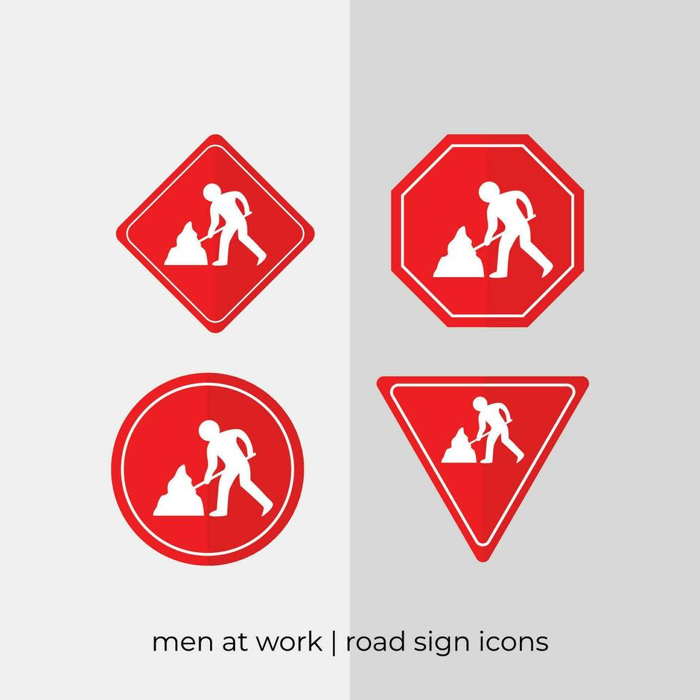 different men at work road sign vector collection in red icons