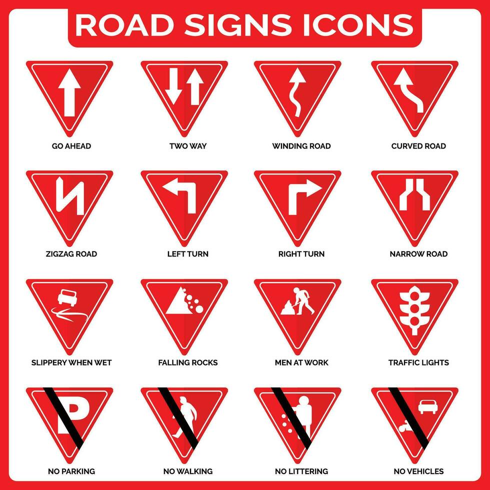 vector graphics for road signs collection triangle shape in white and red