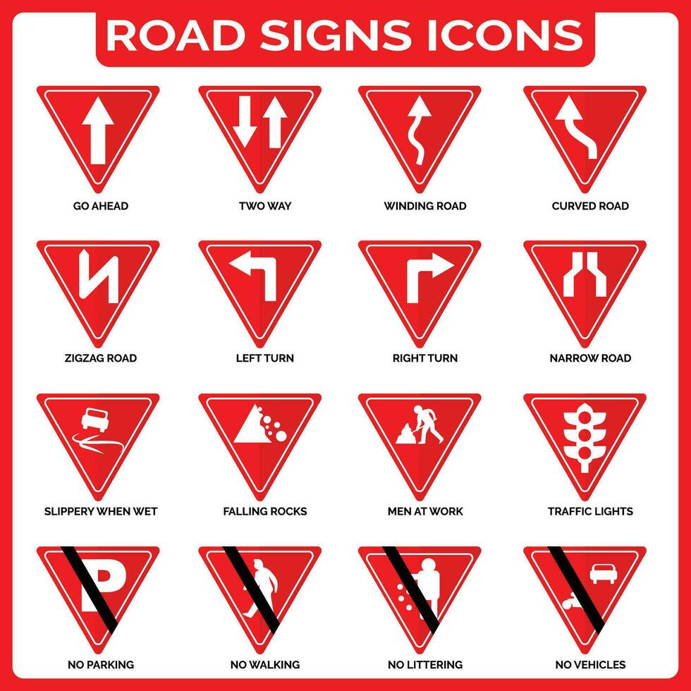 vector gráficos para la carretera señales colección triángulo forma en blanco y rojo