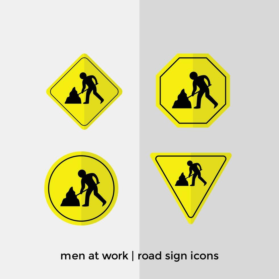 different men at work road sign vector collection in yellow icons