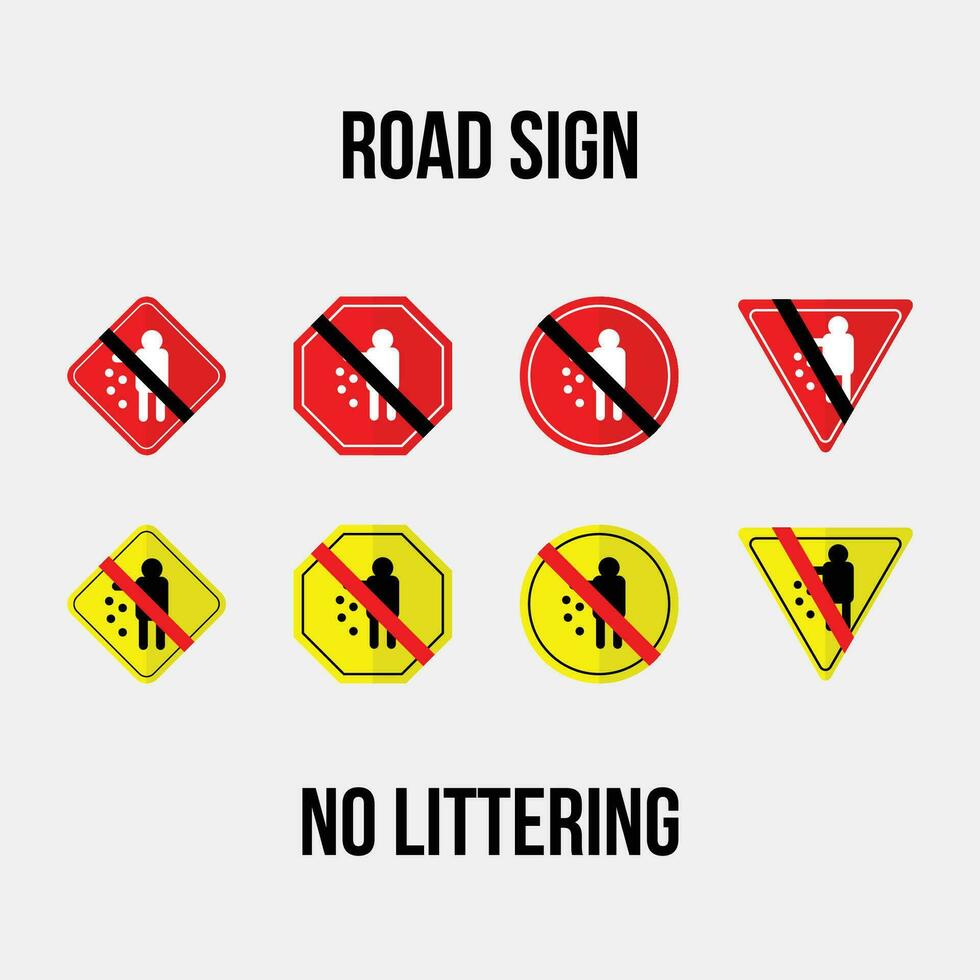 no littering road sign vector collection