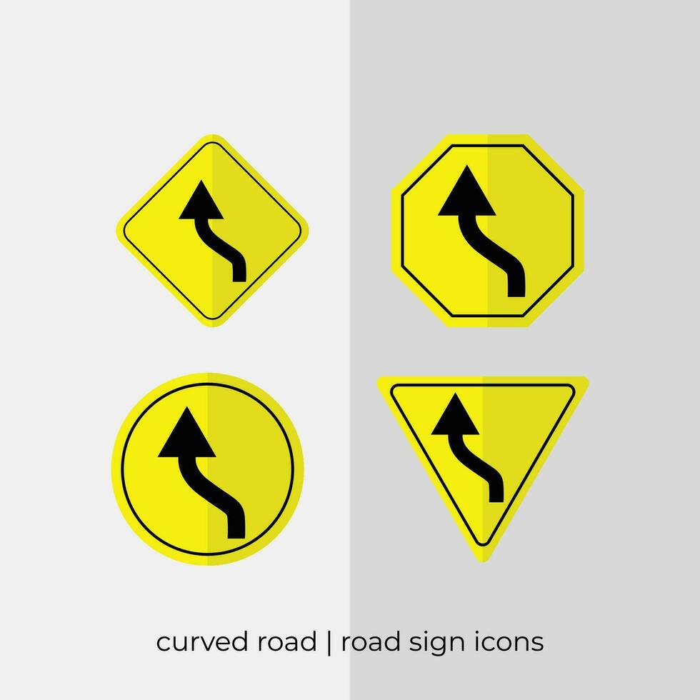 different curved road road sign vector collection in yellow icons