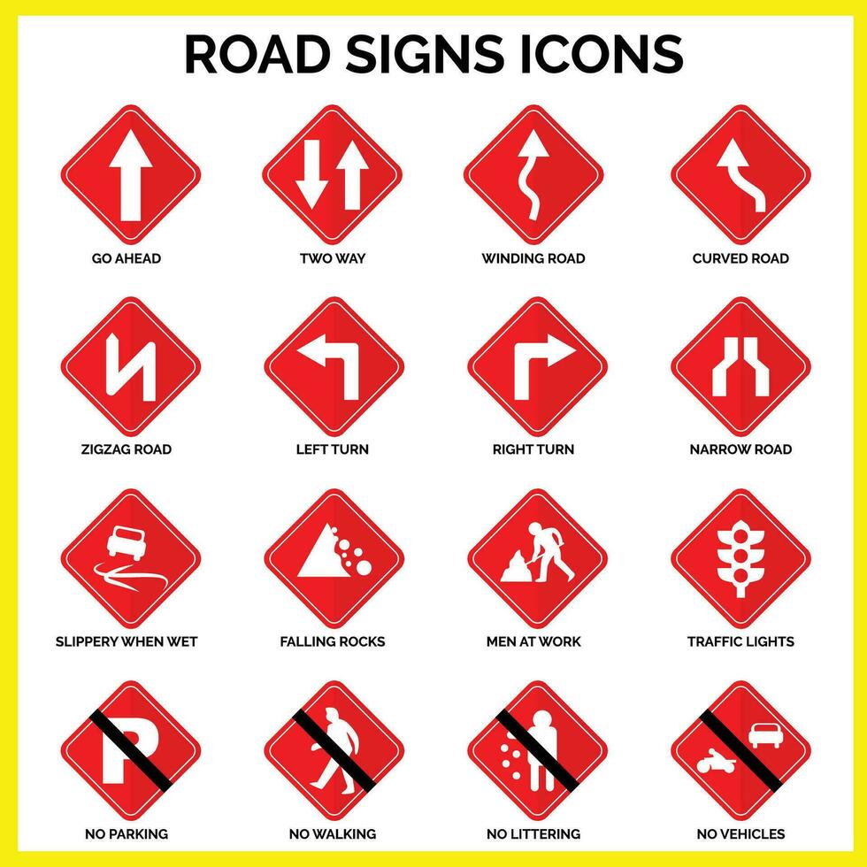 vector graphics for road signs collection diamond shape color white and red