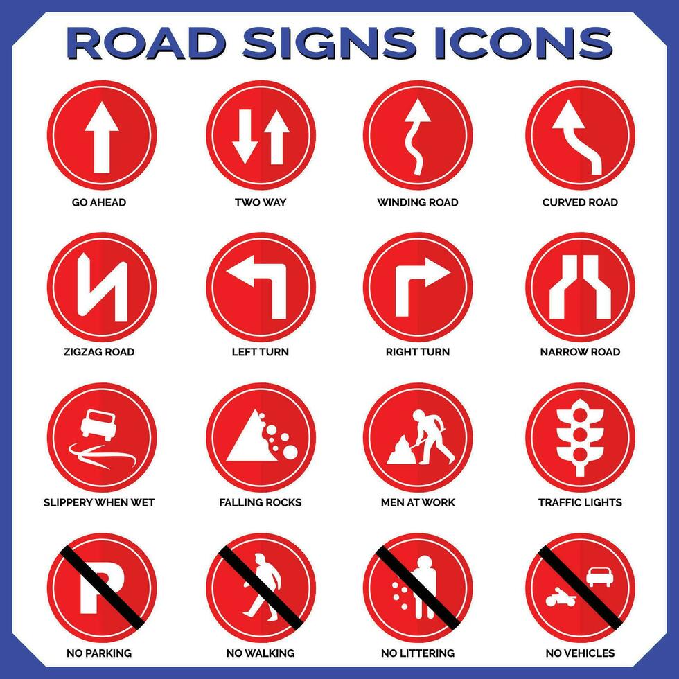 vector graphics for road signs collection round shape in white and red