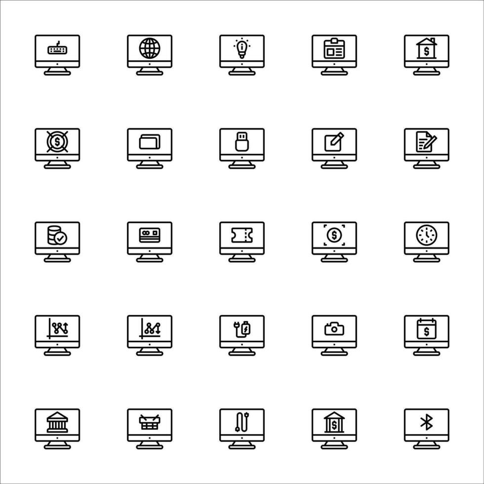 Monitor icon set line style. Icons set collection vector