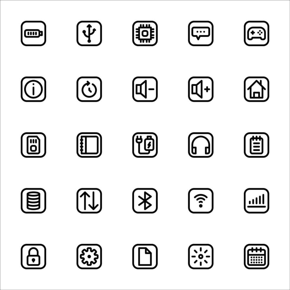 interfaz móvil botón icono colocar. línea icono recopilación. conteniendo iconos vector