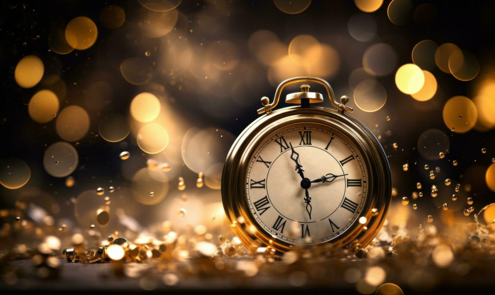 AI generated golden new year clocks image, photo