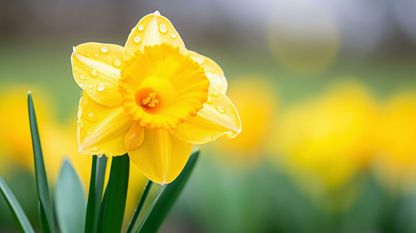 AI generated a bright yellow daffodil with a blurred green background photo