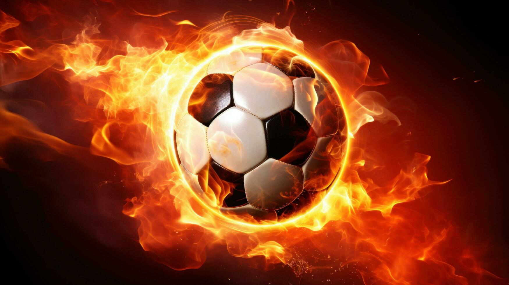 AI generated An eye-catching image of a soccer ball on fire, representing passion and energy photo