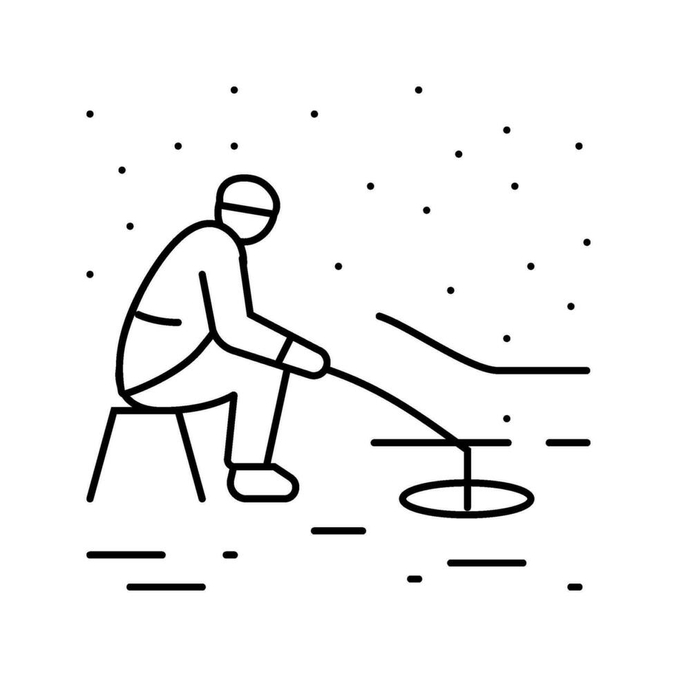hielo pescar invierno temporada línea icono vector ilustración
