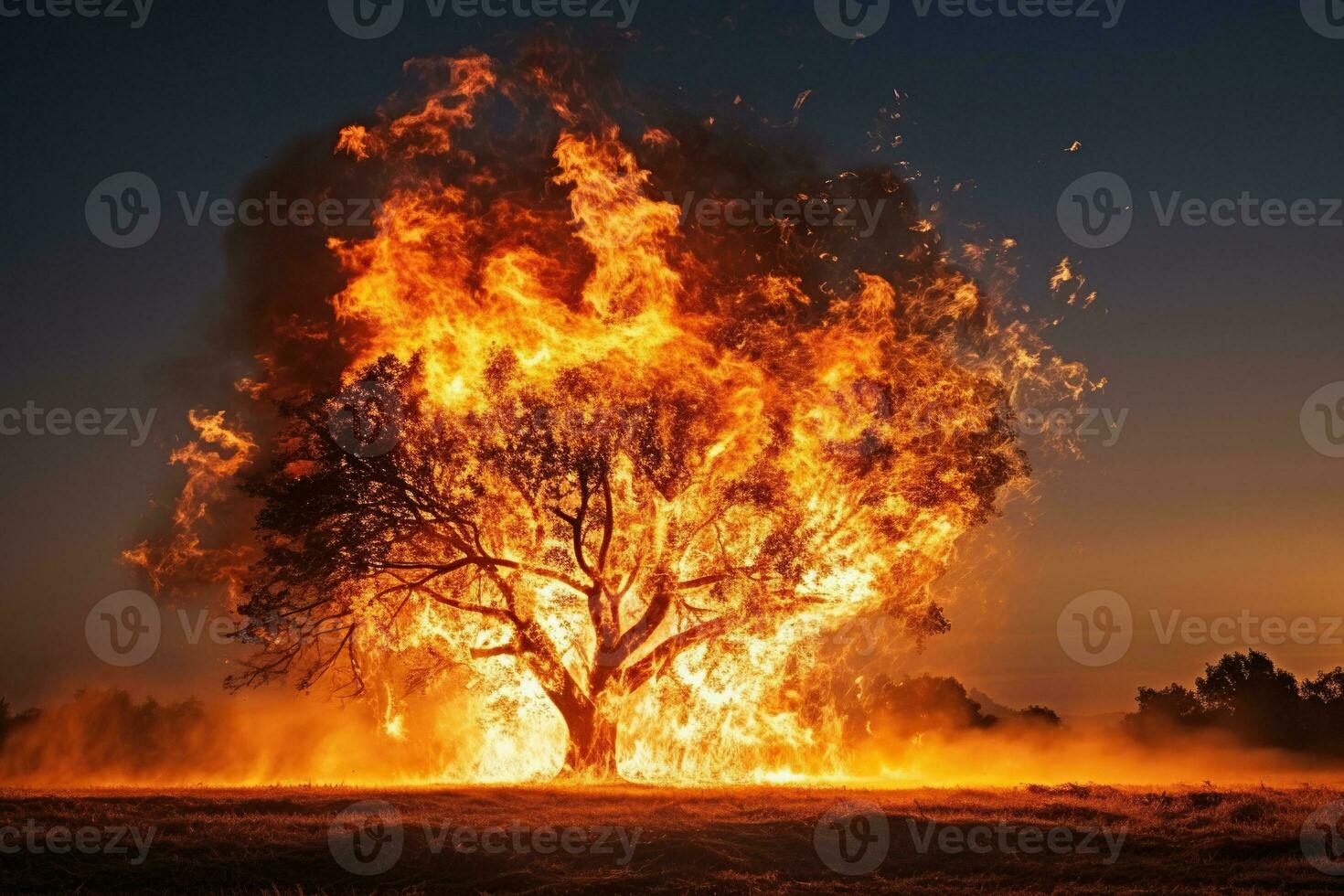 AI generated A large tree in the flames of fire. Generated by artificial intelligence photo