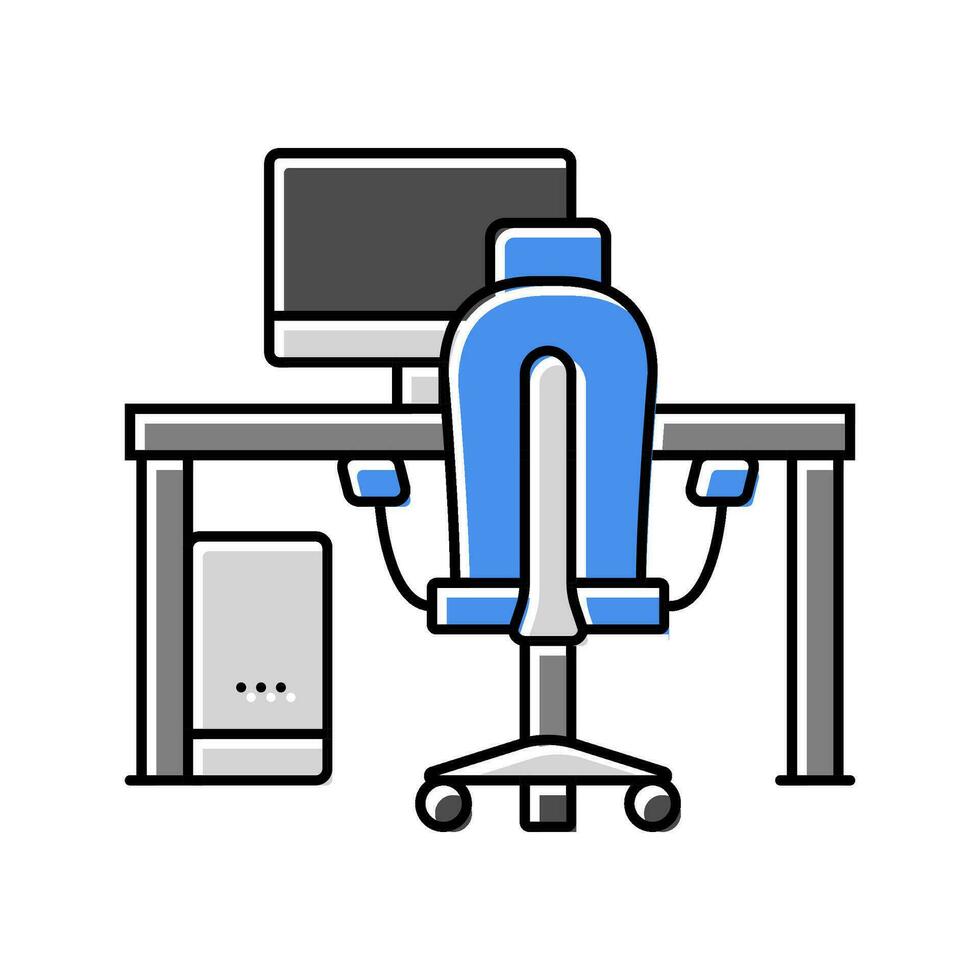 desk computer chair home office color icon vector illustration