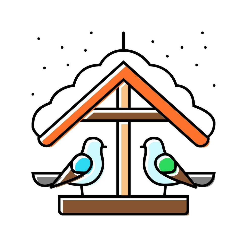 winter bird feeding season color icon vector illustration