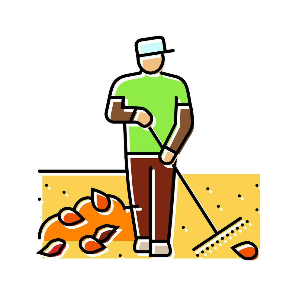 raking leaves autumn season color icon vector illustration