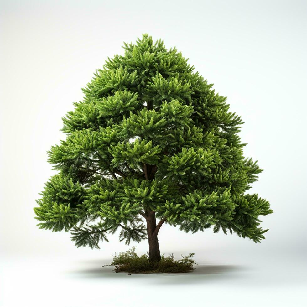 ai generado verde pequeño pino árbol en blanco antecedentes foto