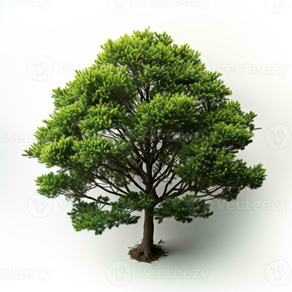 AI generated Green small pine tree on white background photo