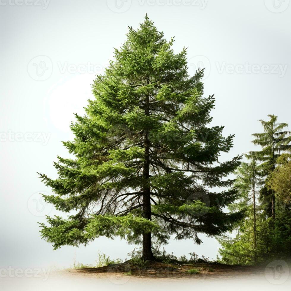 ai generado verde pequeño pino árbol en blanco antecedentes foto