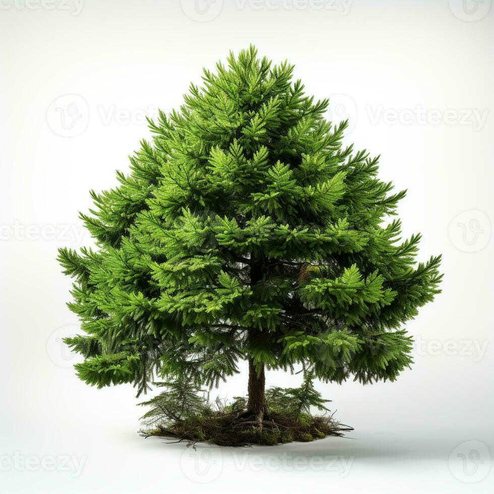 AI generated Green small pine tree on white background photo