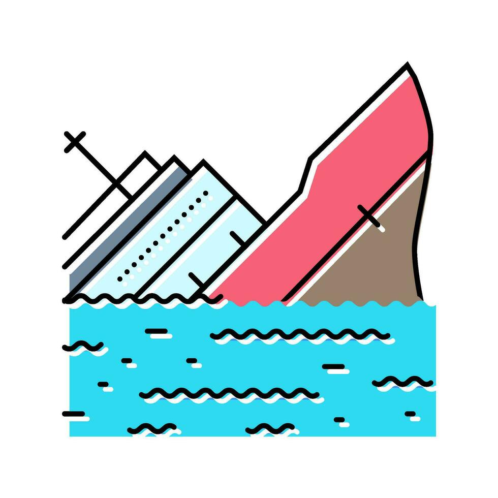 hundimiento Embarcacion triste estado animico color icono vector ilustración