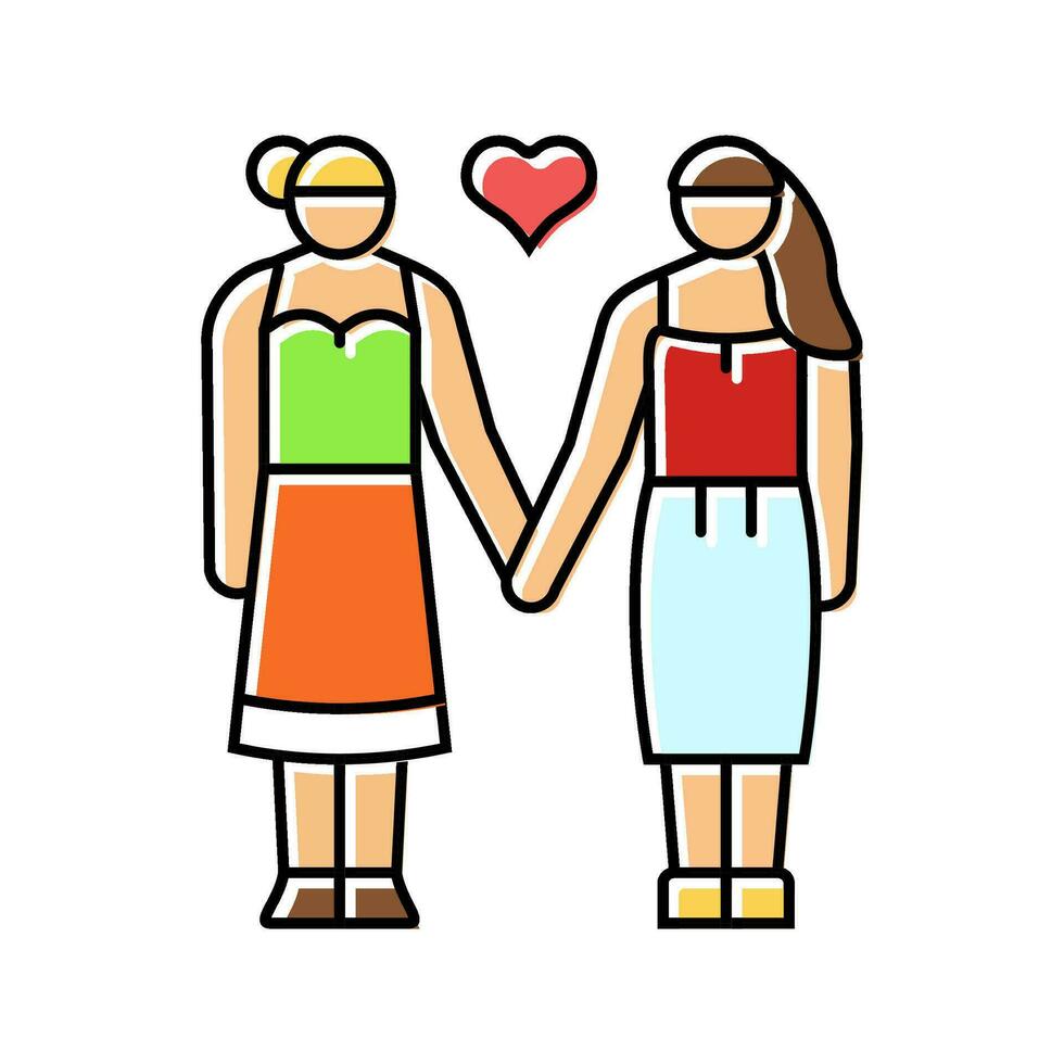 lesbian lgbt couple love color icon vector illustration
