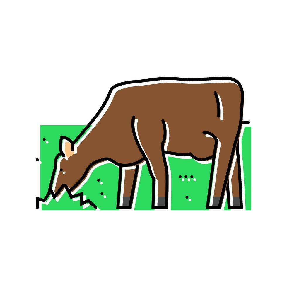 cow eating grass color icon vector illustration