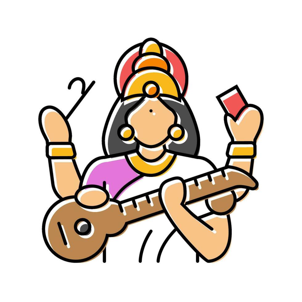 saraswati Dios indio color icono vector ilustración