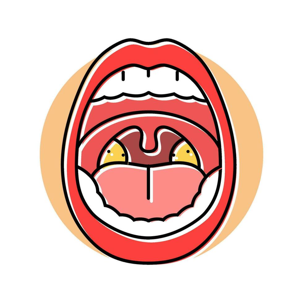 swollen tonsils disease symptom color icon vector illustration