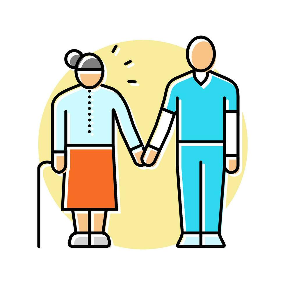 geriatric care occupational therapist color icon vector illustration
