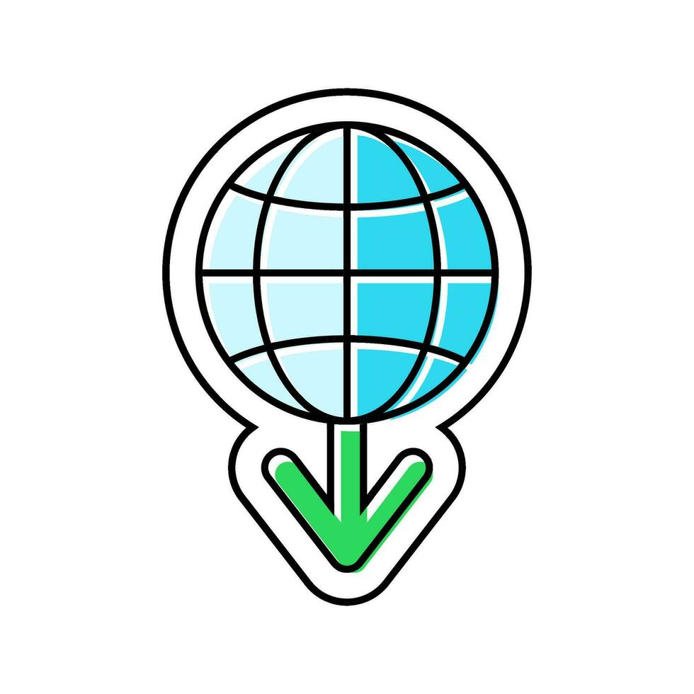 planet down arrow download data color icon vector illustration