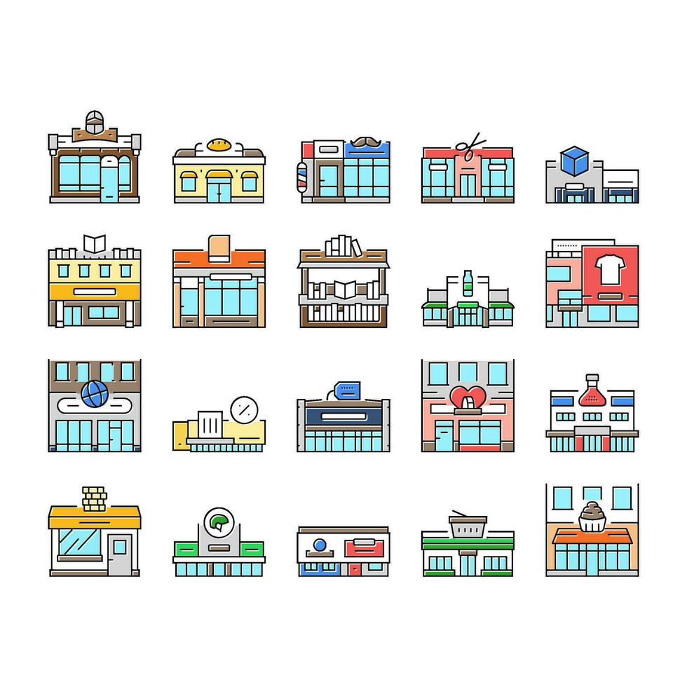 store shop retail market icons set vector