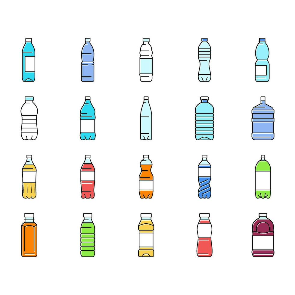 bottle plastic water drink empty icons set vector