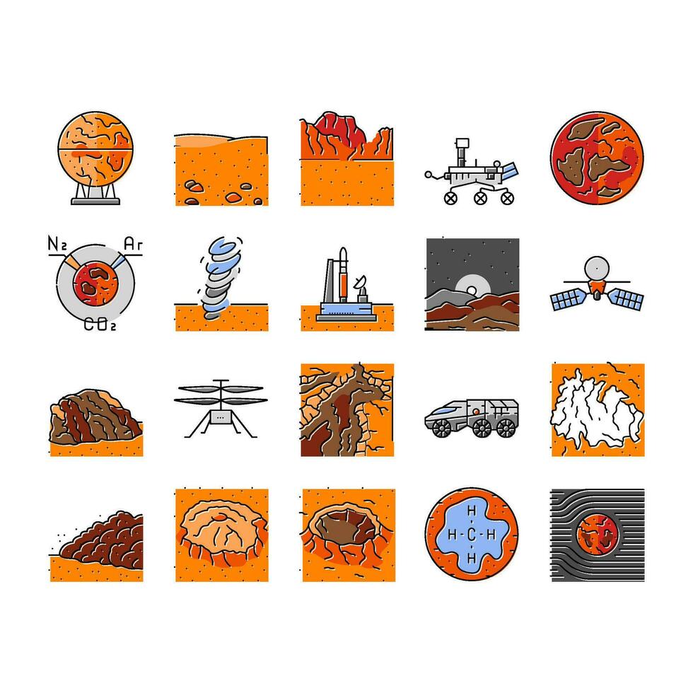 mars planet space astronomy icons set vector