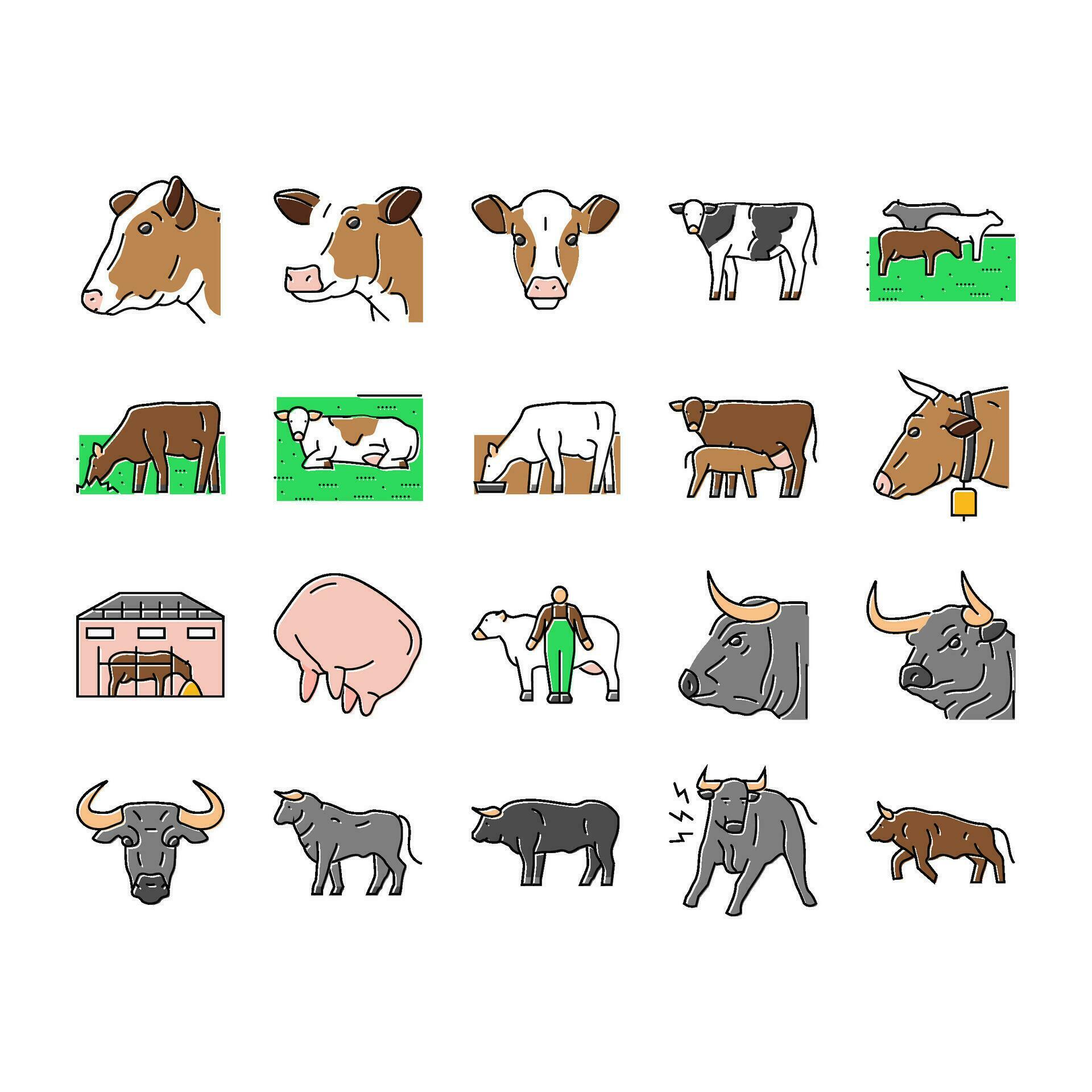 cow farm dairy cattle milk white icons set vector 35454005 Vector Art
