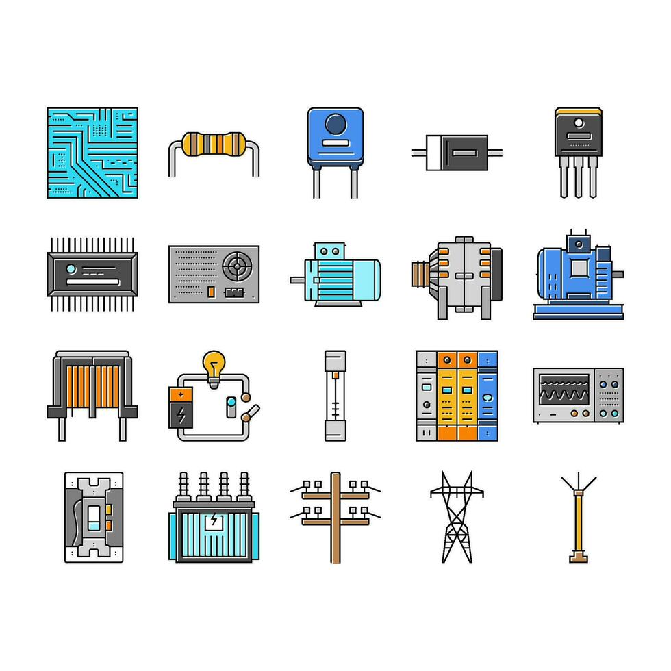 electrical engineer industry work icons set vector