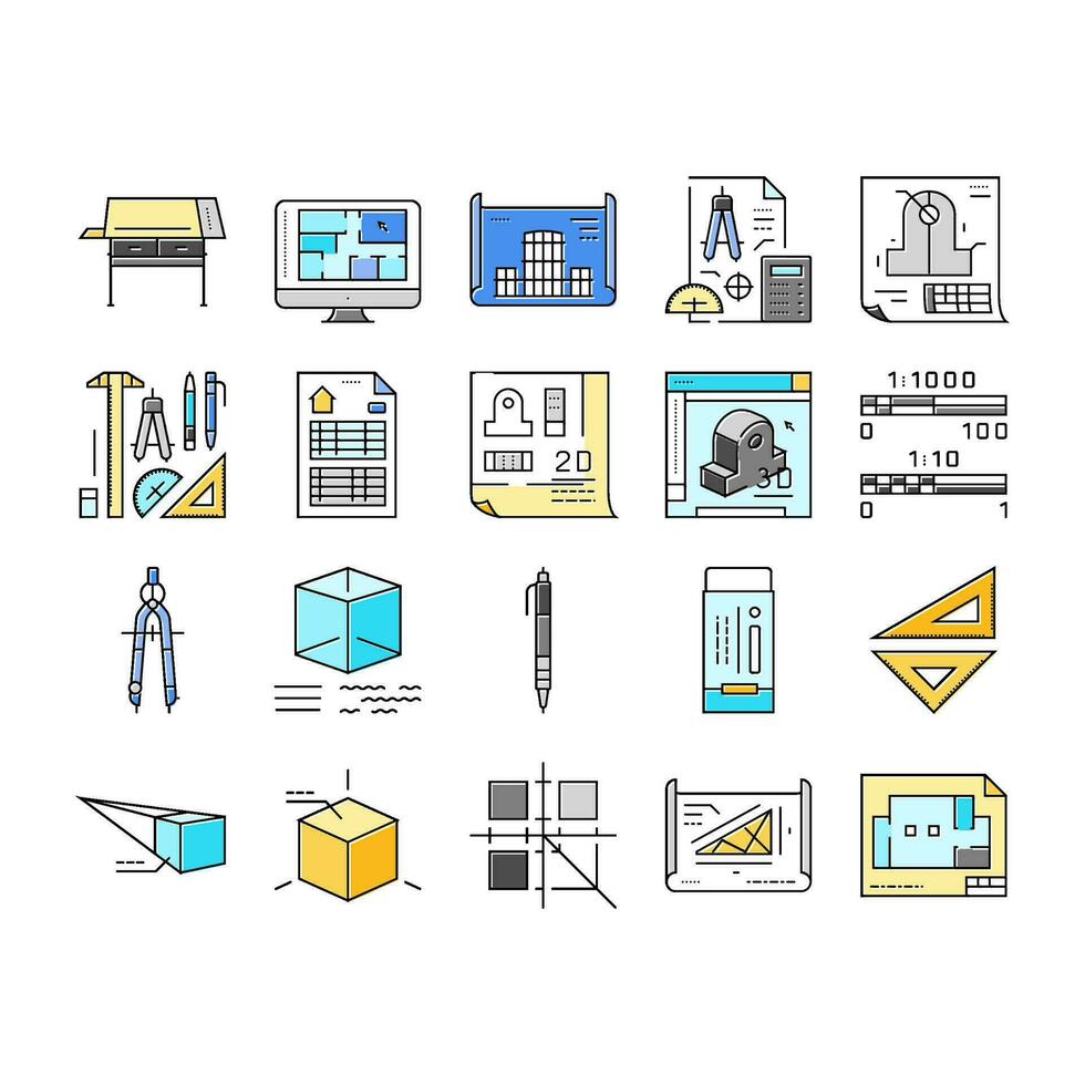 engineer construction architect icons set vector