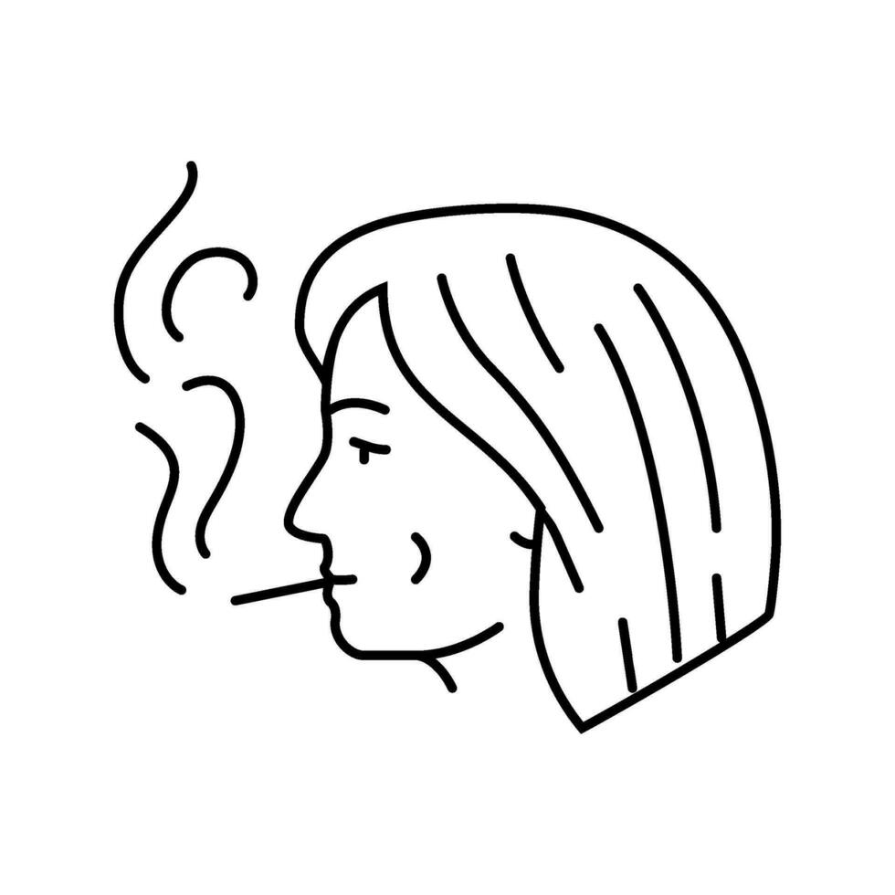 hembra de fumar cigarrillo línea icono vector ilustración