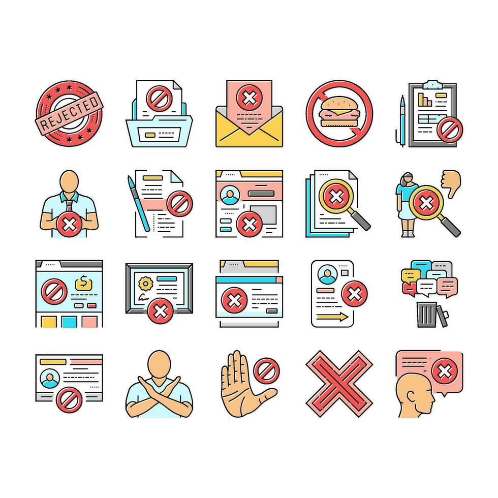 reject man stop stamp cancel icons set vector