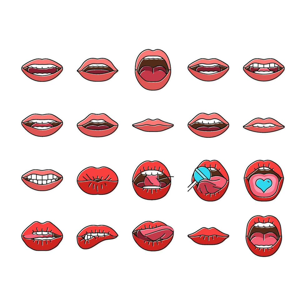 mouth character animation icons set vector