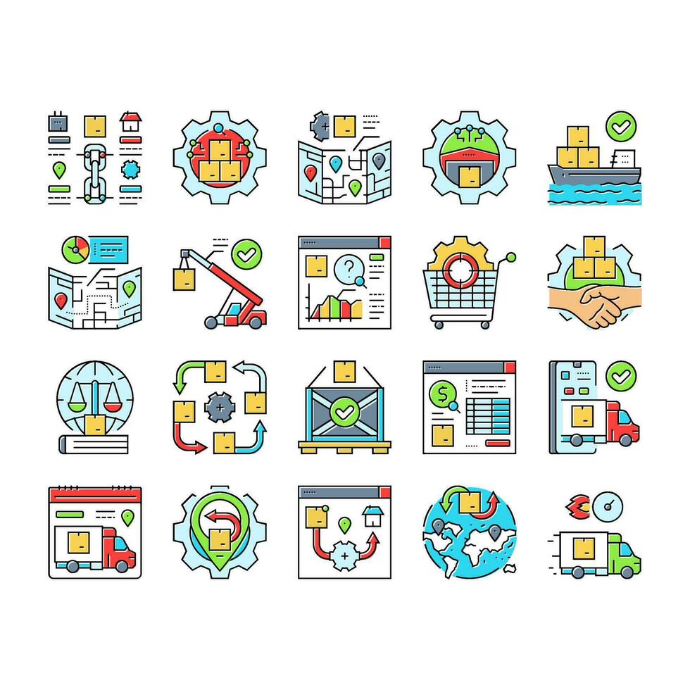 logistics manager warehouse icons set vector