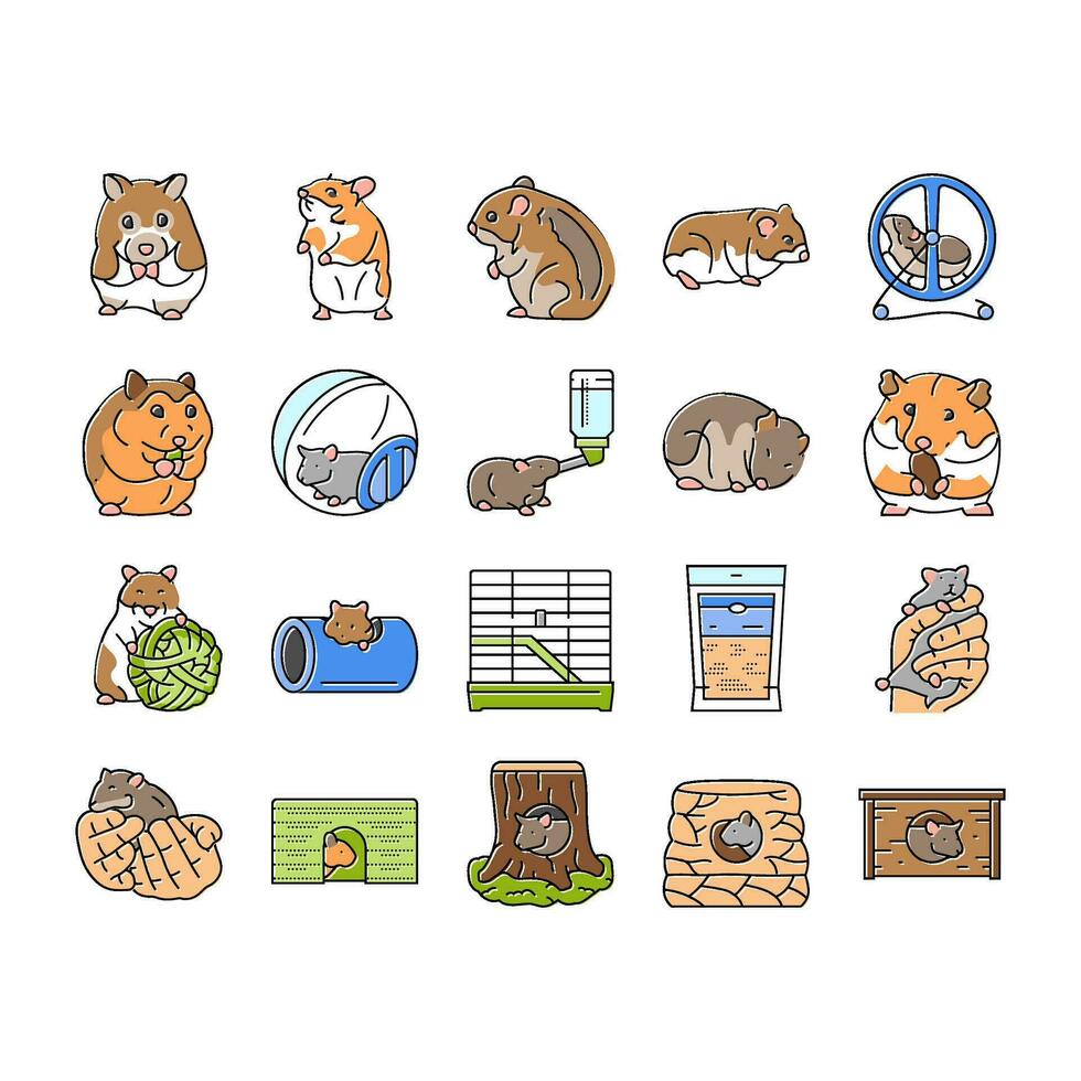 hamster cute animal pet icons set vector