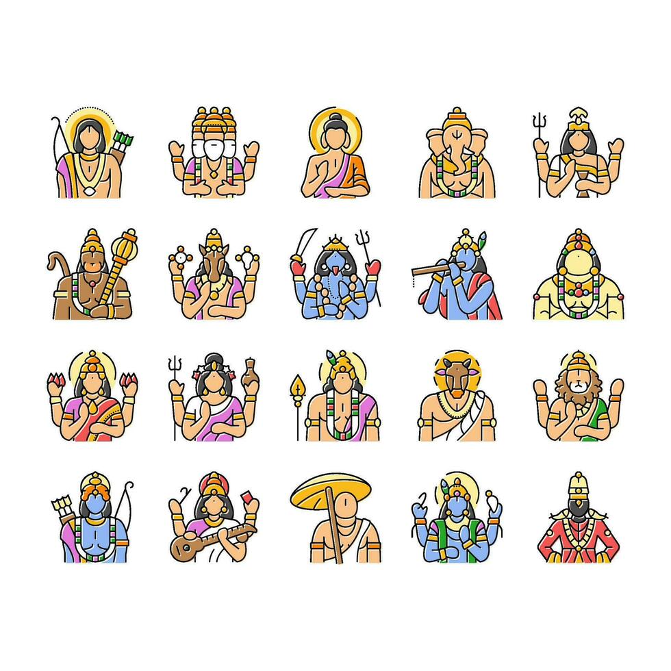 god indian hindu lord krishna icons set vector