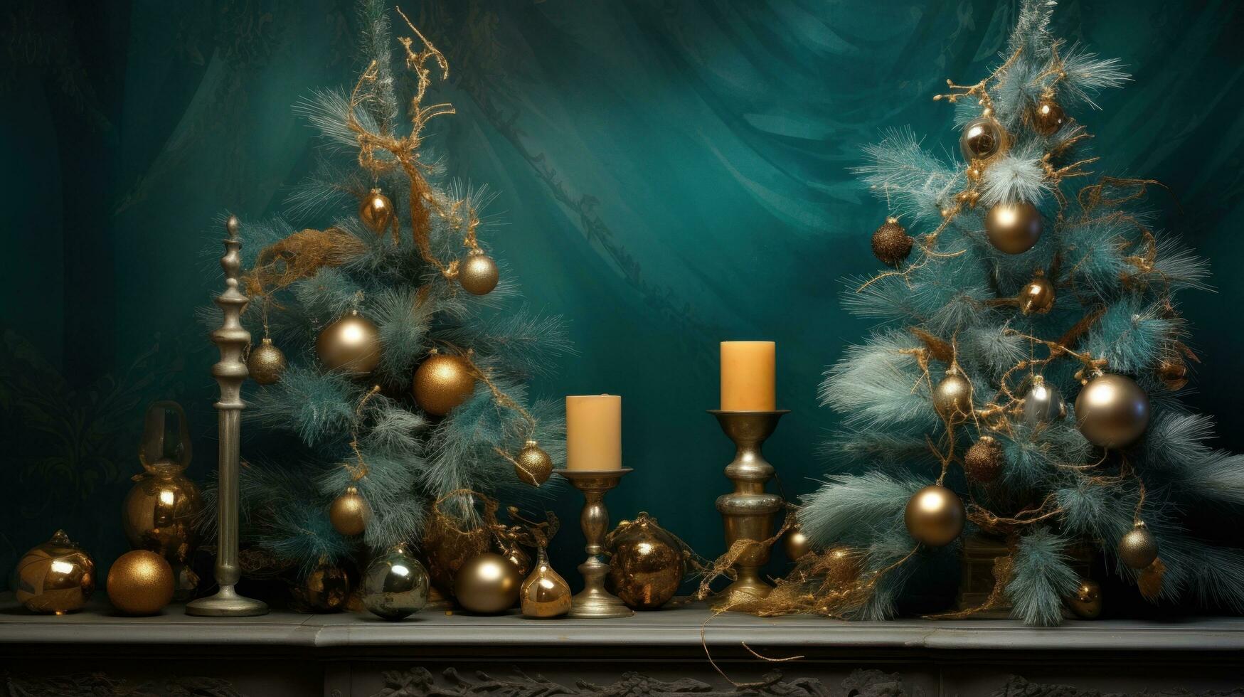 AI generated hristmas decorations with bows and balls on a green background photo