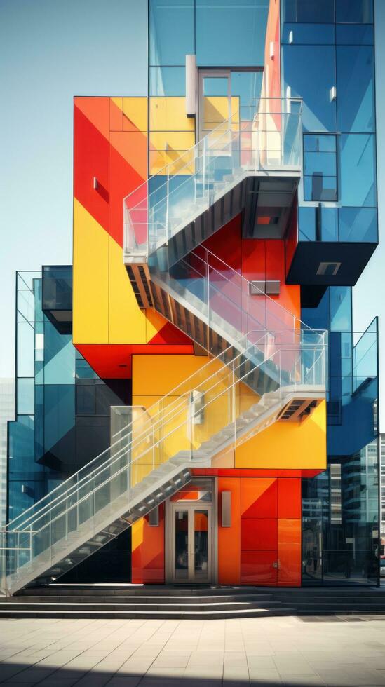 AI generated geometrically designed building with sharp angles and vibrant colors, photo