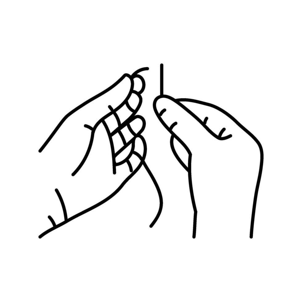 insertar hilo dentro aguja línea icono vector ilustración