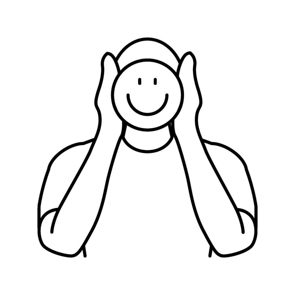 man holding smiley smiling line icon vector illustration