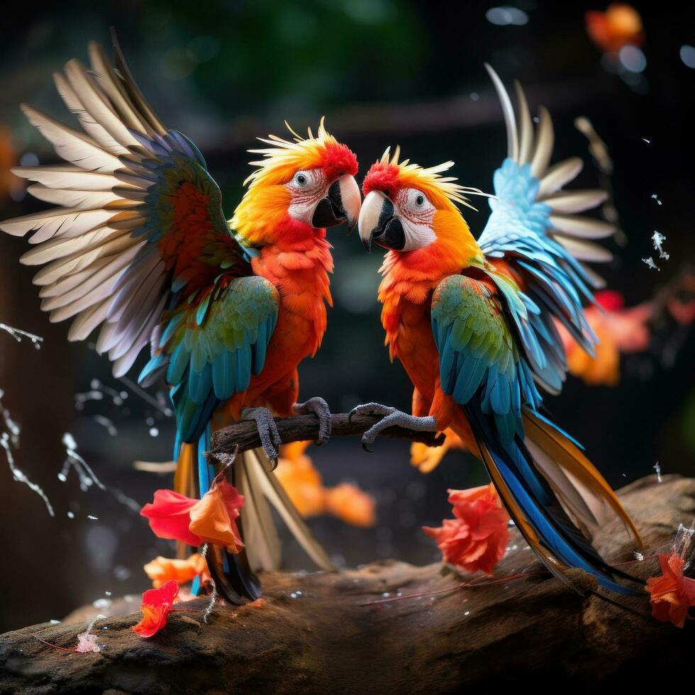 AI generated A pair of tropical birds engaged in a playful dance photo
