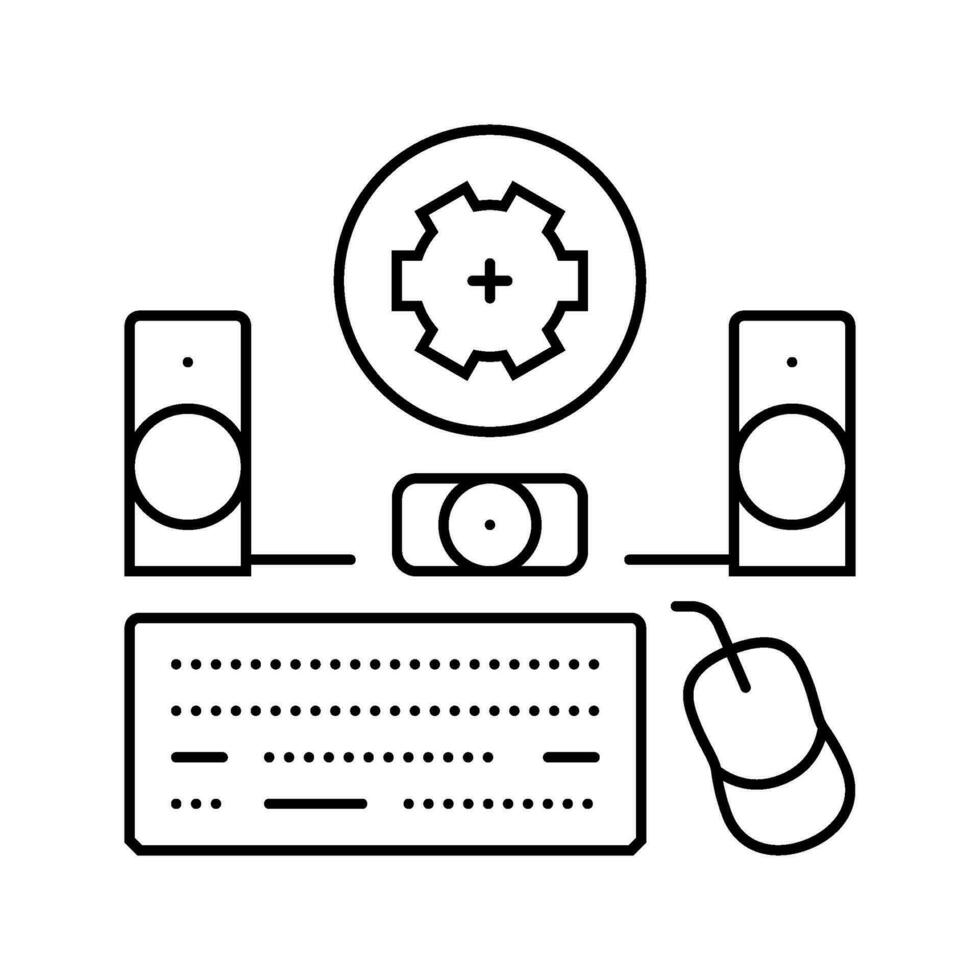 peripheral setup repair computer line icon vector illustration