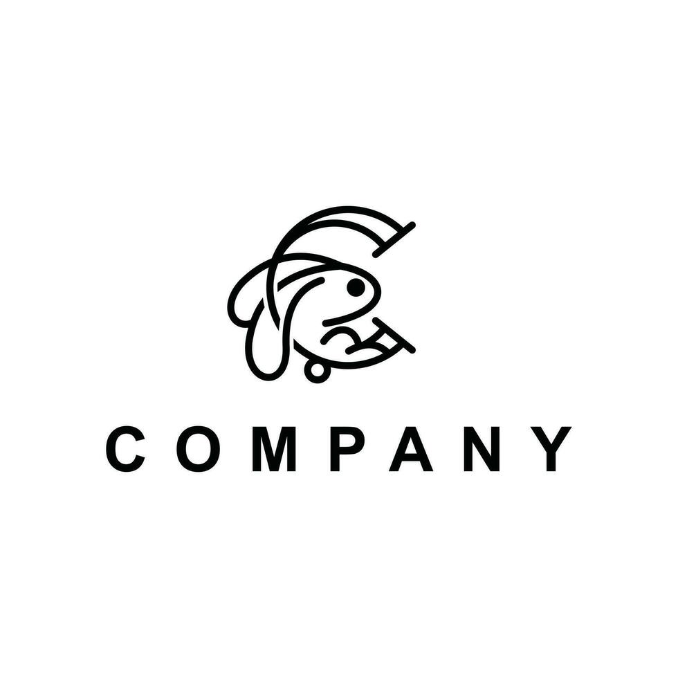 Modern Letter C Rabbit line minimalist simple design, element graphic illustration template vector
