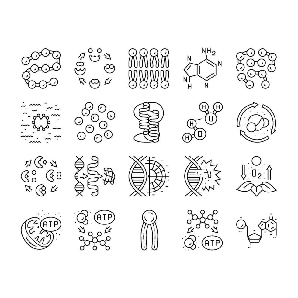 biotechnology chemistry science icons set vector